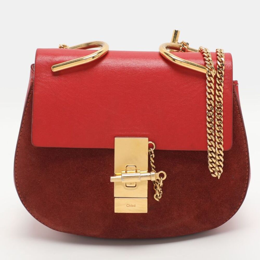Chloe Drew Small Red Suede And Leather Shoulder Bag